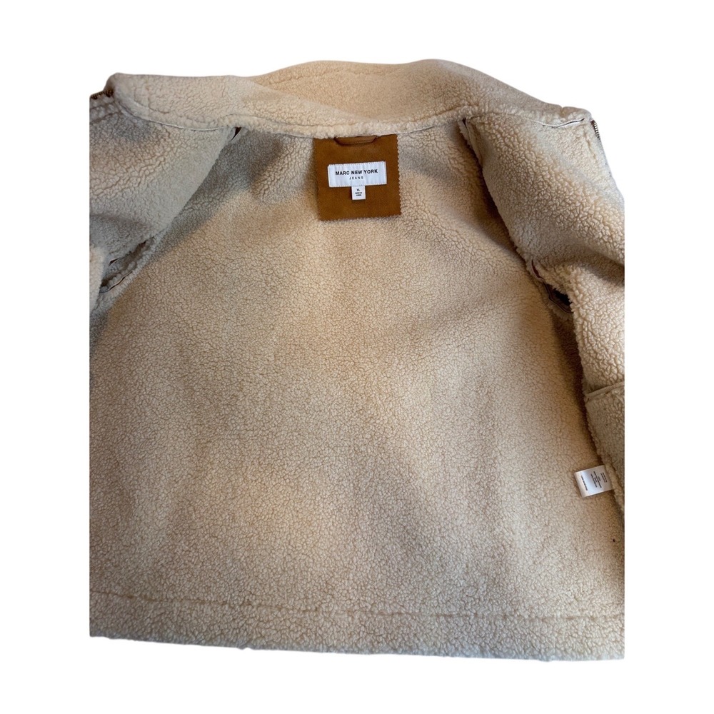 Marc New York Womens XL Faux Leather Sherpa Aviator Jacket Tan Brown Zip GUC - Picture 6 of 7